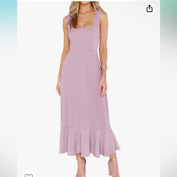 Dusty rose bridesmaid square neck ruffle split adjustable strap sundress w belt - Picture 3 of 10